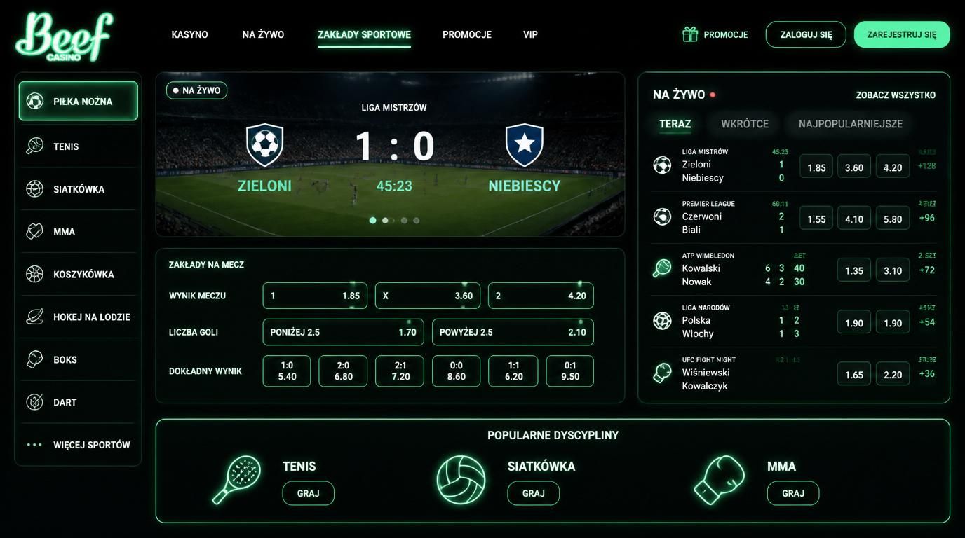 Interfejs: zakłady piłka nożna, live, kursy