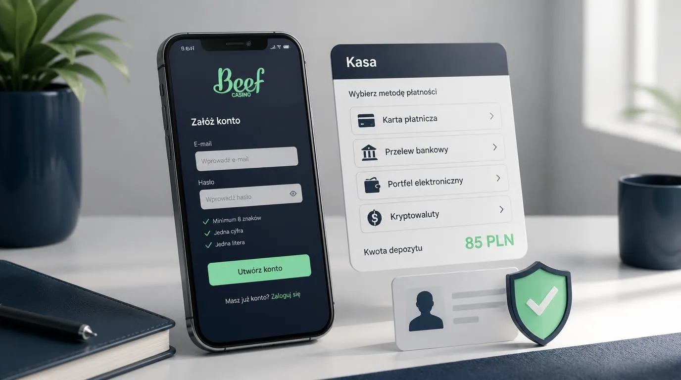 Telefon z formularzem rejestracji i widokiem kasy do wyboru metody wpłaty